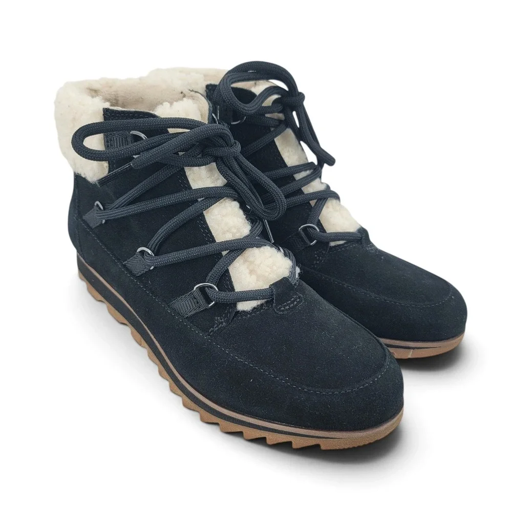 Sorel Womens 8 Black Suede Faux Shearling Winter Boots Cozy Apres Ski Comfort‎
